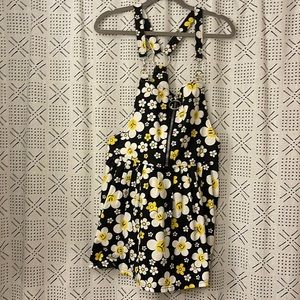 Current mood overall mini dress flower smiley